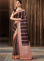 Satin Silk Brown Traditional Wear Weaving Saree